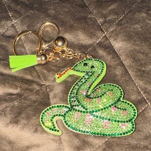 Sparkling Green Snake Keychain with Gold Clasp